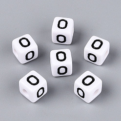 Number Непрозрачные акриловые европейские большие бусины, куб с числа 0, с эмалью, число, 9.5~10x9.5~10x9.5~10 мм, отверстие : 4 мм