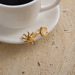 Луна 304 из нержавеющей стали Манжета кольца для женщин, солнце, ионное покрытие (ip), без кадмия, без никеля и без свинца, золотые, луна, 17.5 мм, размер США 7 1/4 (17.5 мм)