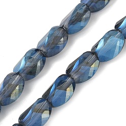 Темно-Синий Стеклянные бусины с гальваническим покрытием , с полным покрытием цвета радуги, граненые, твист, темно-синий, 8~8.5x5.5~6x5.5 мм, отверстие : 1 мм, около 49 шт / нитка, 15.94 дюйм (40.5 см)
