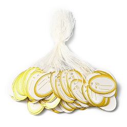 Oval Овальные пустые вывески, бирки с ценой продажи, для розничной торговли поддерживает дисплей, с хлопком, золотого цвета, овальные, 11.2 см, ценник: 26x17x0.3мм, около 485~500 шт / упаковка