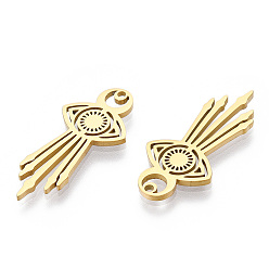 Настоящее золото 18K Ионное покрытие (ip) 304 подвески из нержавеющей стали, лазерная резка, очарование глаз, реальный 18 k позолоченный, 30x14x1.5 мм, отверстие : 1.5 мм