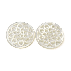 WhiteSmoke Natural White Shell Hollow Pendants, Flat Round Charms, WhiteSmoke, 20x1.5mm, Hole: 1mm