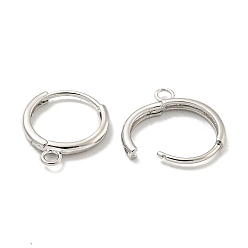 Real Platinum Plated Brass Hoop Earring Findings, Round, Real Platinum Plated, 16.5x13.5x2mm, Hole: 2mm