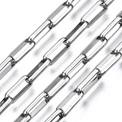 Stainless Steel Color Tarnish Resistant 304 Stainless Steel Rectangle Link Chains, with Spool, Unwelded, Stainless Steel Color, 7.5x3x1.5mm, about 82 Feet(25m)/roll