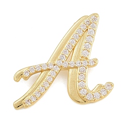 Letter A Pendentifs en laiton zircon cubique transparent, charmes de lettre, plaqué longue durée, crémaillère plaquage, sans plomb et sans cadmium, réel 18 k plaqué or, lettre a, 23x26x6.5mm, Trou: 3mm