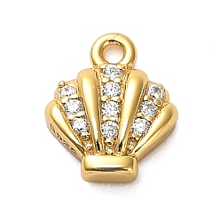 Золотой 925 подвески в форме ракушки из стерлингового серебра с микропаве из прозрачных кубических цирконий, с печатью 925, золотые, 8.5x6.5x2.5 мм, отверстие : 1 мм