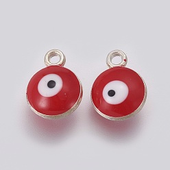 Dunkelrot Doppelseitige Emaille-Charms aus platinierter Legierung, bösen Blick, dunkelrot, 13x10x5.2 mm, Bohrung: 1.6 mm