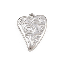 Нержавеющая Сталь Цвет 304 подвески из нержавеющей стали, подвески в виде сердечек с узором из завитков, цвет нержавеющей стали, 17x13.5x3 мм, отверстие : 1.5 мм