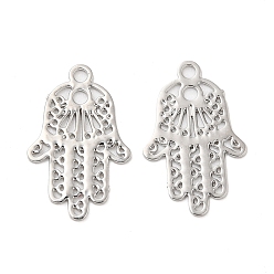 Платина Долговечные филигранные подвески из латуни с покрытием, hamsa hand charms, без кадмия, без никеля и без свинца, платина, 14x9x0.3 мм, отверстие : 1 мм