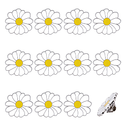 Платина 12 шт. эмалевые булавки с белыми ромашками, Задние булавки для рюкзаков из окрашенного сплава, платина, 26x28 мм