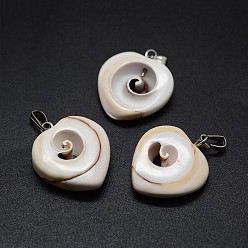 Платина Подвески из натуральной кожи шива в виде ракушек, с латунной фурнитурой , сердце, платина, 20~21x17~18x4~6 мм, отверстие : 2x5 мм