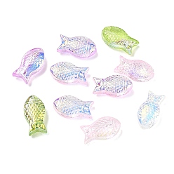 Fish Ocean Theme Electroplate Transparent Glass Beads, AB Color Plated, Half Plated, Fish, 15x8x5.5mm, Hole: 1.2mm,  5pcs/set