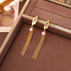 Golden Brass & Cubic Zirconia Stud Earrings, Nuggets, Tassel Earrings, Golden, 72x9mm