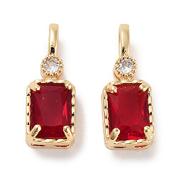 Красный Латунные микро проложить кубического циркония подвески, без кадмия, без никеля и без свинца, прямоугольные, реальный 18 k позолоченный, красные, 16~16.5x6x4.5 мм, отверстие : 2x3.5 мм