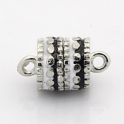 Black Platinum Plated Column Alloy Enamel Magnetic Clasps with Loops, Black and White, 18x10mm, Hole: 2mm