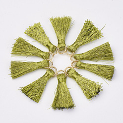 Yellow Green Cannetille Nylon Tassel Pendant Decorations, with Iron Findings, Golden, Yellow Green, 30~32x7x4mm, Hole: 4x5mm