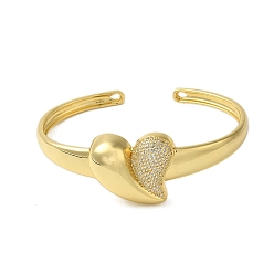 Настоящее золото 18K Браслеты-манжеты в форме сердца с прозрачным кубическим цирконием, латунные браслеты с покрытием для женщин, без кадмия и без свинца, долговечный, реальный 18 k позолоченный, внутренний диаметр: 2-1/2 дюйм (6.5 см)