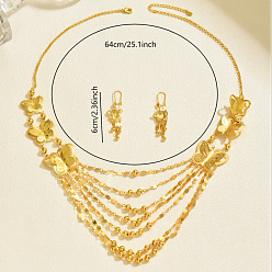 Бабочка Комплекты из серег из сплава и многослойных ожерелий для женщин, реальный 18 k позолоченный, бабочка, ожерелья: 25.20 дюйм (64 см)