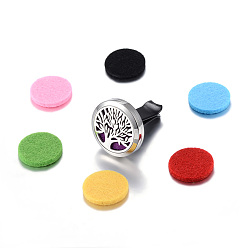 Mixed Color 316 Surgical Stainless Steel Car Diffuser Locket Clips, with Perfume Pad and Magnetic Clasps, Flat Round with Tree, Mixed Color, 30x7mm