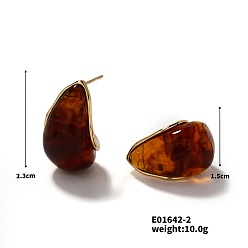 Коричневый Милые 304 винтажные серьги-гвоздики в форме капли из нержавеющей стали для женщин, золотые, коричневые, 23x15 мм