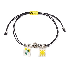 Желтый Плетеные браслеты из бус из сплава и латуни, со стеклянной подвеской-семечком, цветок, желтые, внутренний диаметр: 3-1/2 дюйм (9 см)