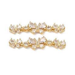Бабочка Латунные подвески из прозрачного кубического циркония, реальный 18 k позолоченный, для изготовления аксессуаров для волос, бабочка, 42x10x3.5 мм, отверстие : 1.2 мм