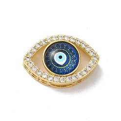 Морской Синий Стойки обшивки латунь кубического циркония бусы, со стеклом, без свинца и без кадмия, долговечный, злые глаза, реальный 18 k позолоченный, Marine Blue, 18.5x27x10 мм, отверстие : 3x7.5 мм