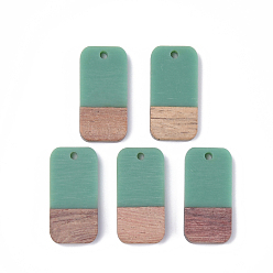 Светлый Морско-зеленый Подвески из смолы и ореха, прямоугольные, светло-зеленый, 26.5x13x3~4 мм, отверстие : 1.8 мм