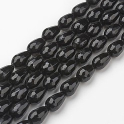 Черный Натуральный белый нефритовый шарик нити, окрашенные, граненые, слеза, чёрные, 13x8 мм, отверстие : 1 мм, около 29 шт / нитка, 14.84 дюйм