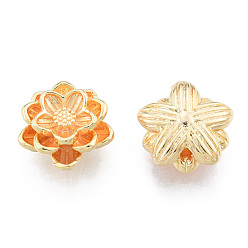 Plaqué 18K Or Véritable Perles en laiton, sans nickel, fleur, réel 18 k plaqué or, 12.5x13x6mm, Trou: 1.5mm
