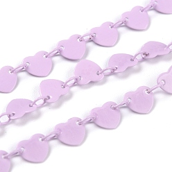 Сливовый Латунные звенья, окрашенные распылением, с катушкой, пайки, сердце, слива, Сердце: 6x6.5x0.4 mm, ссылка: 4x3x0.5 mm, 32.8 футов (10 м) / рулон