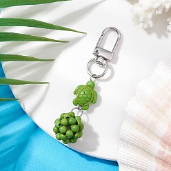 Желто-Зеленый Подвеска из синтетической бирюзы с круглыми бусинами и морской черепахой, с поворотными застежками сплава, желто-зеленый, 72~76.5 мм