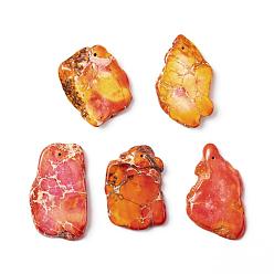 Оранжево-Красный Натуральный регалит / имперская яшма / морские отложения яшмовые подвески, самородки, окрашенные, оранжево-красный, 34~52x20~33x5~5.5 мм, отверстие : 1.2 мм