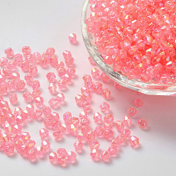 Pink Экологичные прозрачные акриловые бусины с биоконусом ab с цветным покрытием, граненые, розовые, 4x4 мм, отверстие : 1 мм, Около 1660 шт / 50 г