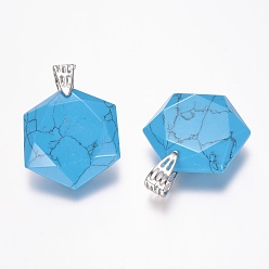 Синтетическая Бирюза Окрашенные и синтетические подвески из драгоценных камней, граненые, гексаграмма, платина, 41x28x9 мм, отверстие : 5x9 мм