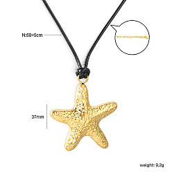 Oro 304 Collares con colgante de estrella de mar de acero inoxidable y cordón negro ajustable, dorado, dorado, 23.62 pulgada (60 cm), colgante: 37 mm