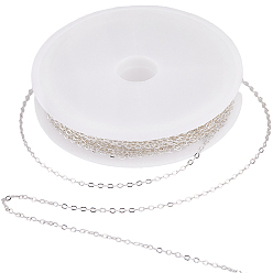 925 Sterling Silver Plated 5M Brass Cable Chains, with Spool, Soldered, with 1Pc Empty Spools, 925 Sterling Silver Plated, Links: 2x2.5x0.3mm