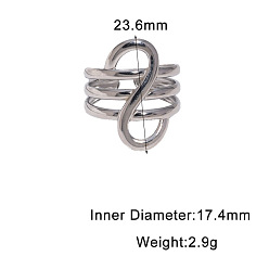 Stainless Steel Color Line 304 Stainless Steel Cuff Open Rings, Letter S, Stainless Steel Color, Inner Diameter: 17.4mm