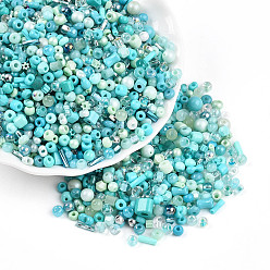 Голубой Бисер из стекла , разнообразные, разнообразные, голубой, 2.5~12.5x2~8x2~8 мм, отверстие : 0.7~1.5 мм, Около 2045~3215 шт / фунт