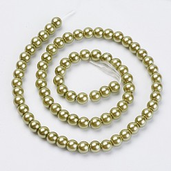 Olive Drab Eco-Friendly Dyed Glass Pearl Beads Strands, Grade A, Round, Cotton Cord Threaded, Olive Drab, 6mm, Hole: 1.2~1.5mm, about 70pcs/strand, 15.7 inch