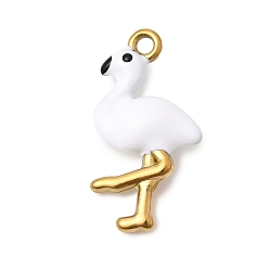 Белый 304 нержавеющей стальной эмали подвески, подвески в виде журавлей, ионное покрытие (ip), реальный 18 k позолоченный, белые, 19x10x4.5 мм, отверстие : 1.4 мм