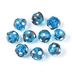 Темно-Голубой Бусины ручной работы бусины золотого песка, круглый в горошек, глубокое синее небо, 10~12 мм, отверстие : 1.2~1.8 мм