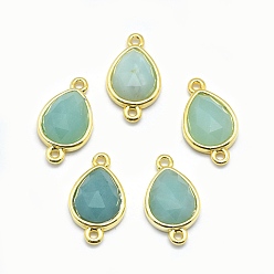 Амазонит Соединители звеньев натурального амазонита, с фурнитурой латунной золотого тона, слеза, граненые, 17.5x9.5x5 мм, отверстие : 1.2 мм