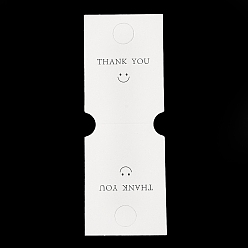 White Fold Over Paper Jewelry Display Cards with Hanging Hole, Necklaces and Bracelets Display Cards, Rectangle with Smiling Face Print, White, Finished Product: 70x50x1mm, 14x5x0.05cm, Hole: 13.5mm