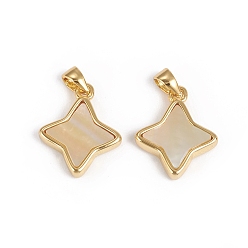 Other Sea Shell Natural Sea Shell Pendants, with Real 18K Gold Plated Plated Brass Findings, Long-Lasting Plated, Star, 16x13x3mm, Hole: 3x2.5mm