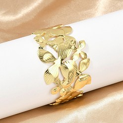 Настоящее золото 18K 304 женские браслеты-манжеты из нержавеющей стали, цветок, ионное покрытие (ip), реальный 18 k позолоченный, внутренний диаметр: 2x2-1/4 дюйм (5.2x57 см)