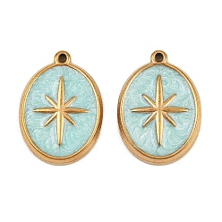 Зеленый 304 нержавеющей стальной эмали подвески, овальные со звездой, реальный 18 k позолоченный, зелёные, 20.5x14.5x3 мм, отверстие : 1 мм