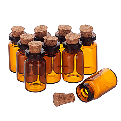 Chocolate Glass Bottle, with Cork Plug, Column, Chocolate, 1.3x2.4cm, Hole: 0.6cm, Capacity: 1ml(0.03 fl. oz)