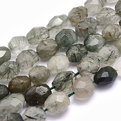 Rutilated Кварц Природные Rutilated кварцевые нити бисера, овальные, граненые, 13~16x9~10 мм, отверстие : 1 мм, около 31~33 шт / нитка, 15.9 дюйм (40.5 см)