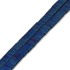 Blue Plated Electroplated Frosted Non-magnetic Synthetic Hematite Beads Strands, Rectangle, 2-Hole, Blue Plated, 5x2x2mm, Hole: 0.8mm, about 193pcs/strand, 8.27 inch(21cm)